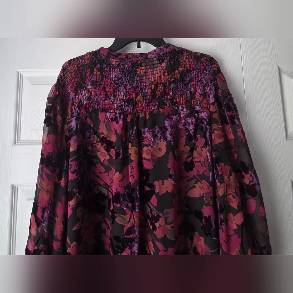 NWT Elie Tahari Woman Floral Tie-Neck Blouse - Pink/Magenta Size 2X